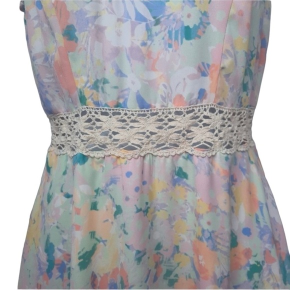 Eight Sixty Crochet Cutout Pastel Floral Sleeveless Mini Dress Women’s Medium - Picture 10 of 14